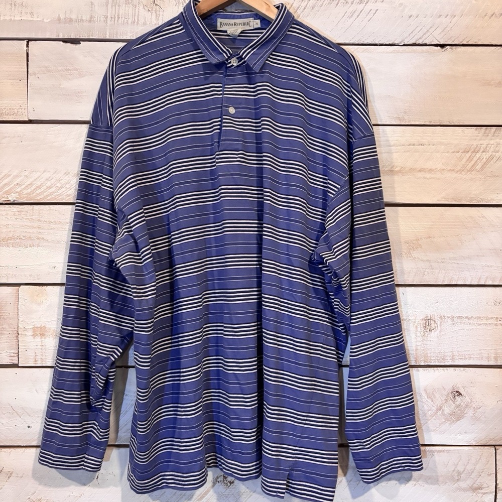 Banan Republic Long Sleeve Shirt Men's‎ XL Blue Striped Polo